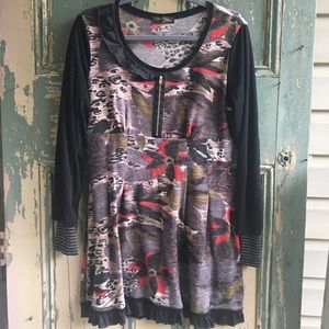 Vintage Abstract Black Brown Tan and Red Dress